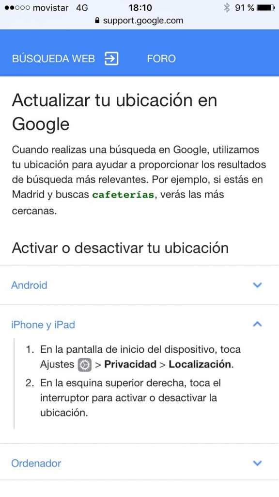 Soporte Localización Google
